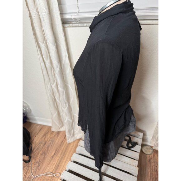 Black babydoll 100% Silk Long-Sleeve V-Neck Top  W Scarf  Womens 6 Whimsigoth Y2 - Picture 7 of 10